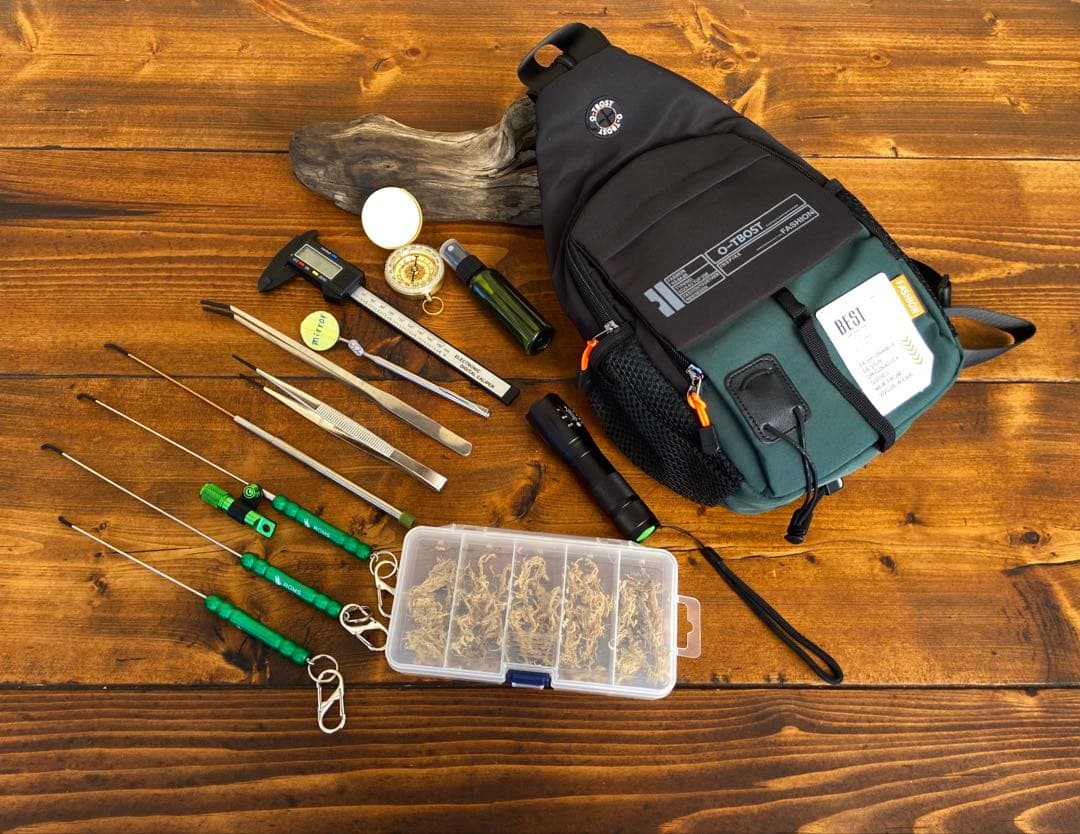 クワガタ採集セット オリジナル掻き出し棒 デジタルノギス 懐中電灯