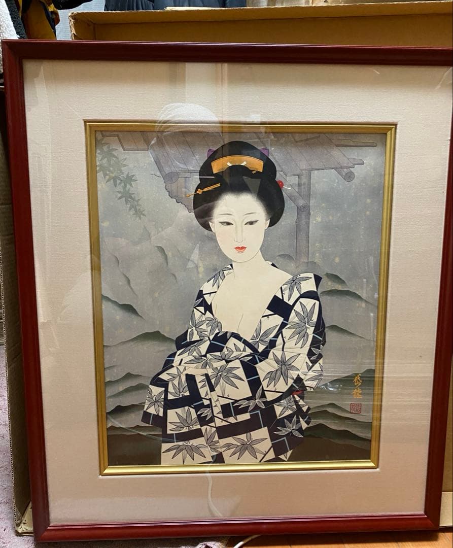 【真作】渡部岱龍「浴後の女」木版画 8号大