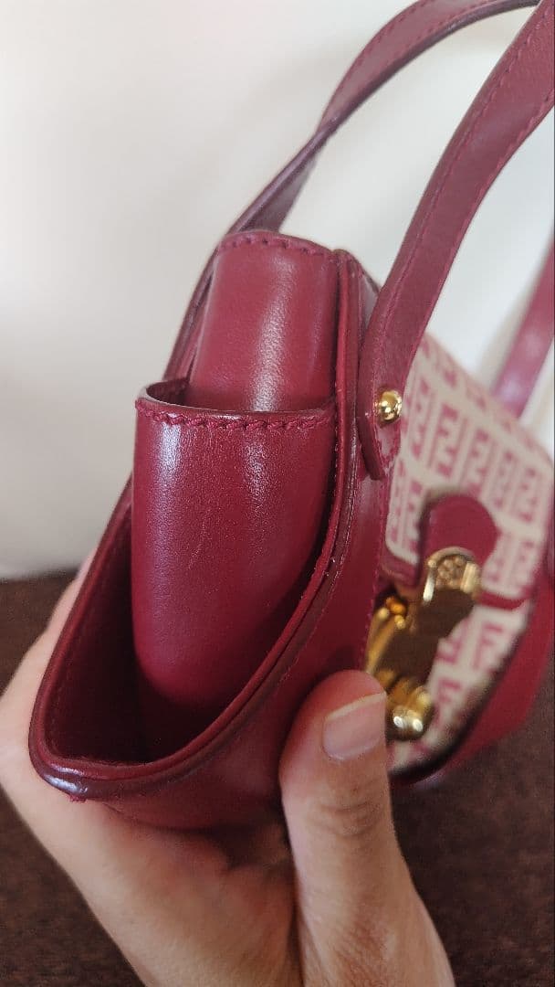 FENDI ハンドバッグ 赤 キャンバス/レザーズッキーノ