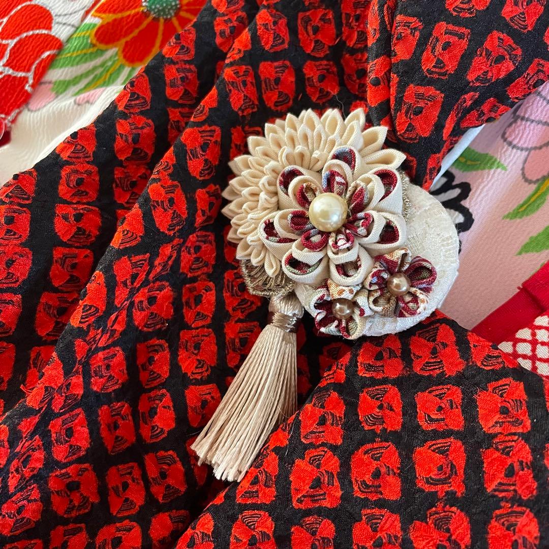 七五三　３歳　アンティークお着物　ハンドメイド　総絞りの被布コーデセット