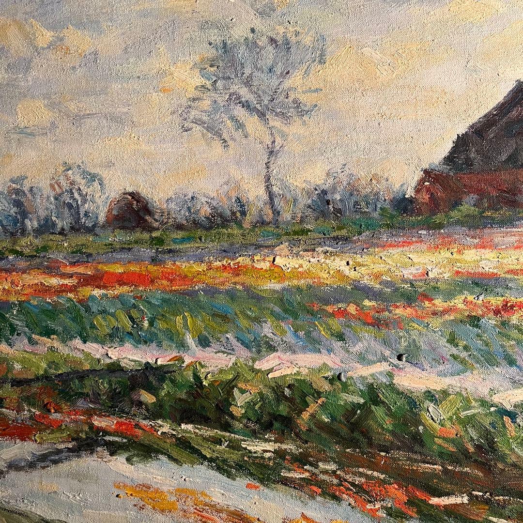 ★特大秀作★ 手書き油絵 クロード・モネ サッセンハイムのチューリップ畑 油彩画