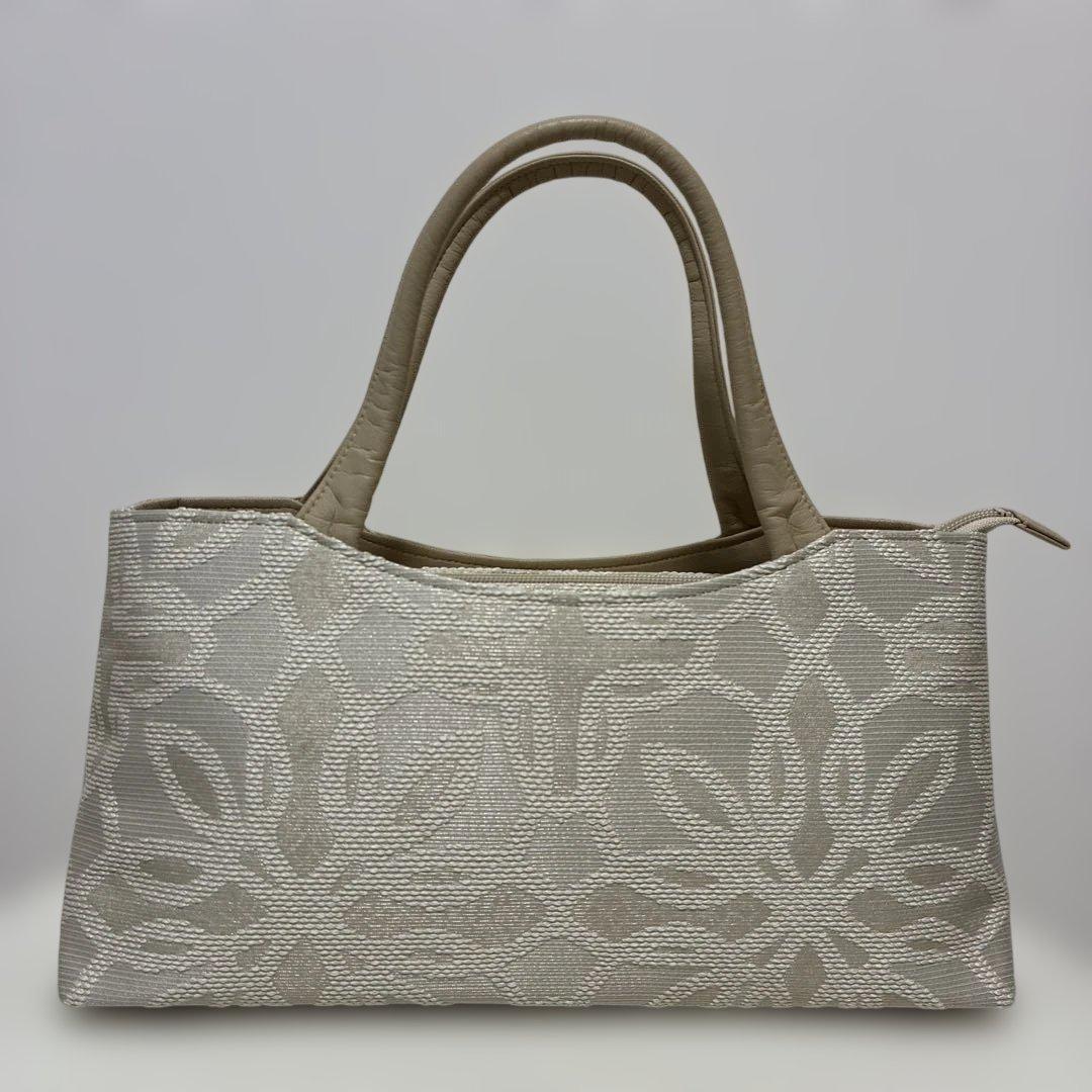 和装バッグ 利休バッグ パールベージュ 花柄