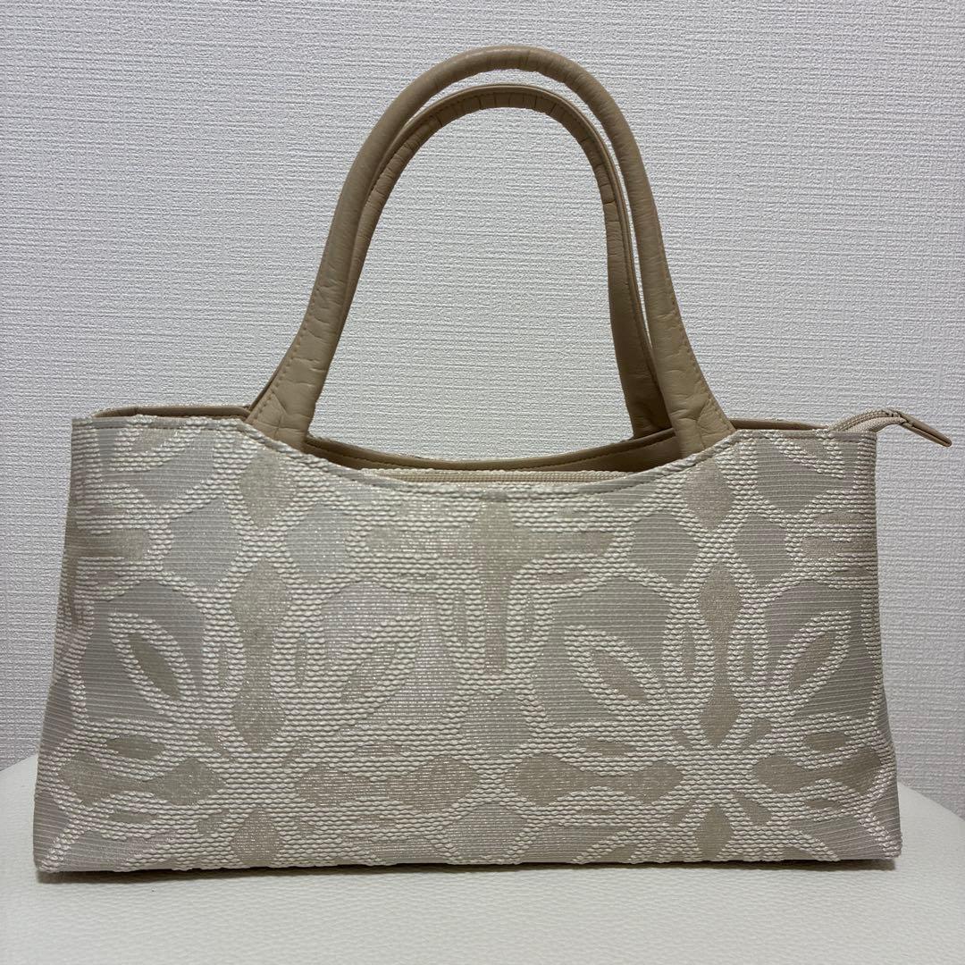 和装バッグ 利休バッグ パールベージュ 花柄