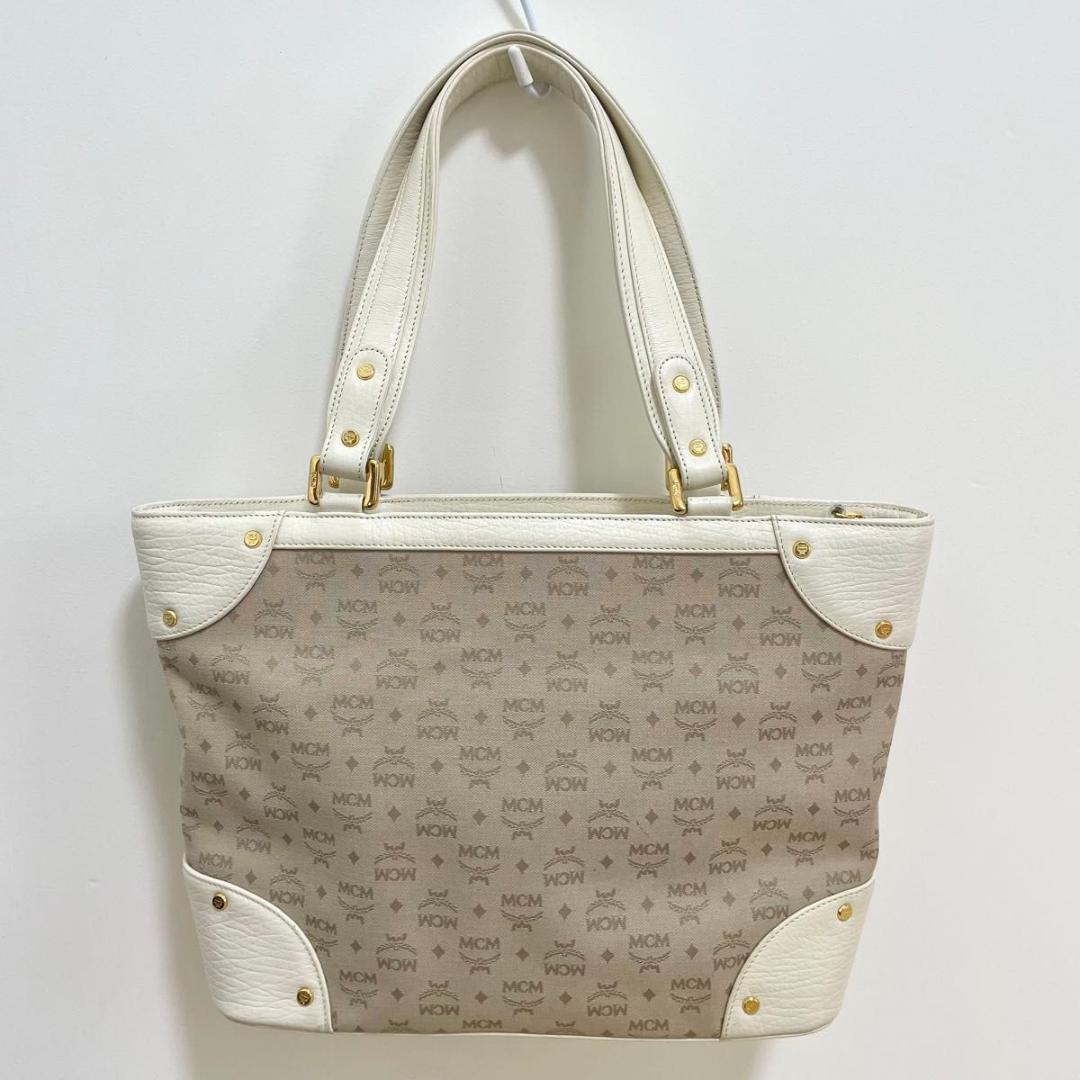 MCM ハンドバッグ 総柄 レディース ロゴ 白 ホワイト ベージュ 美品 中古
