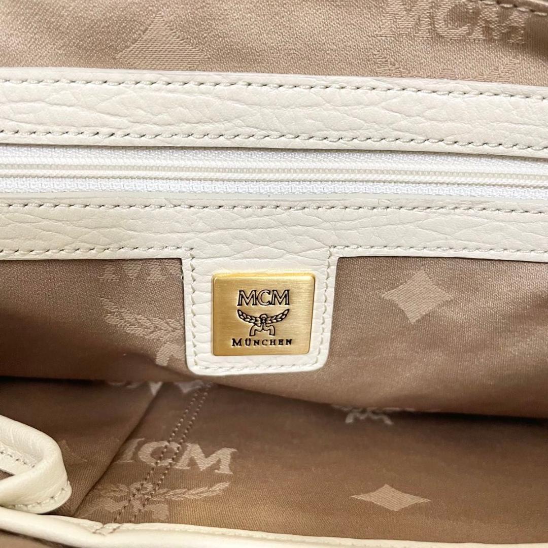 MCM ハンドバッグ 総柄 レディース ロゴ 白 ホワイト ベージュ 美品 中古