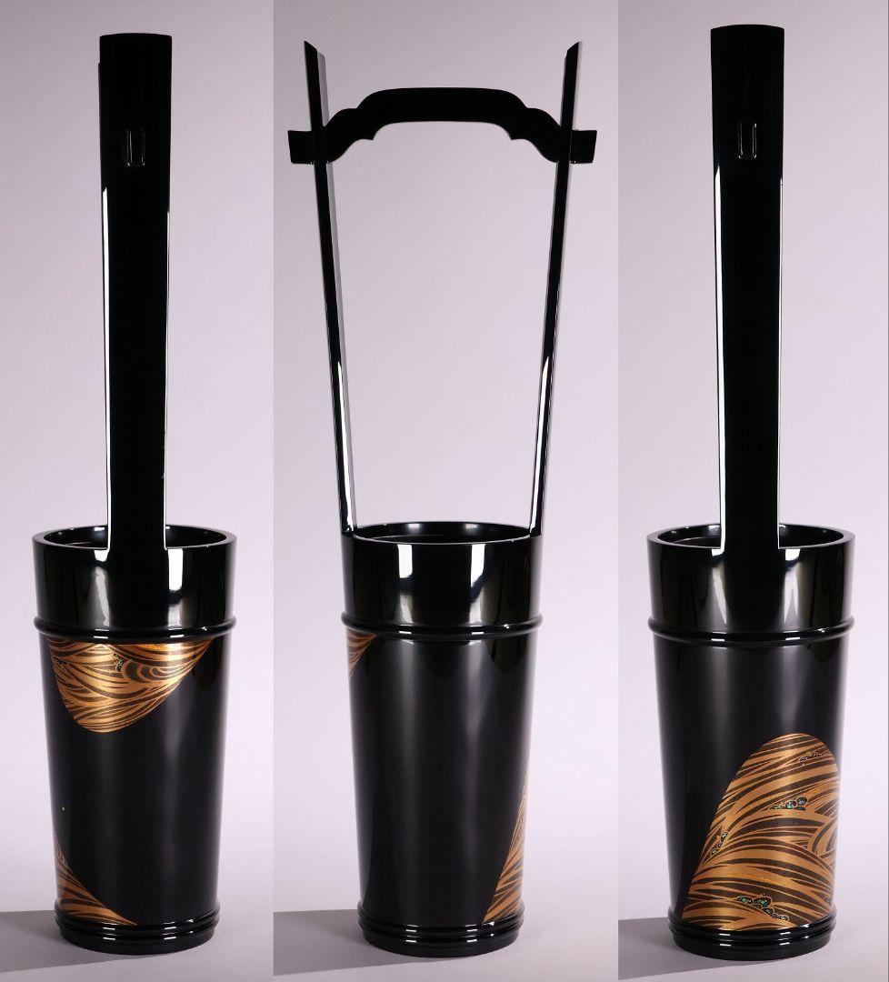 MA495 輪島塗 大徹造 田中貴司 流水金蒔絵 螺鈿入 手付花生 共箱