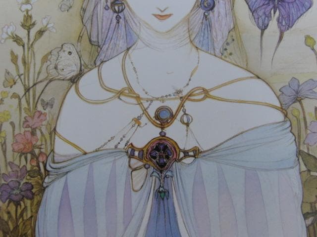 天野喜孝、【夜明け】、希少な大判額装用画集より、新品額装付、状態良好