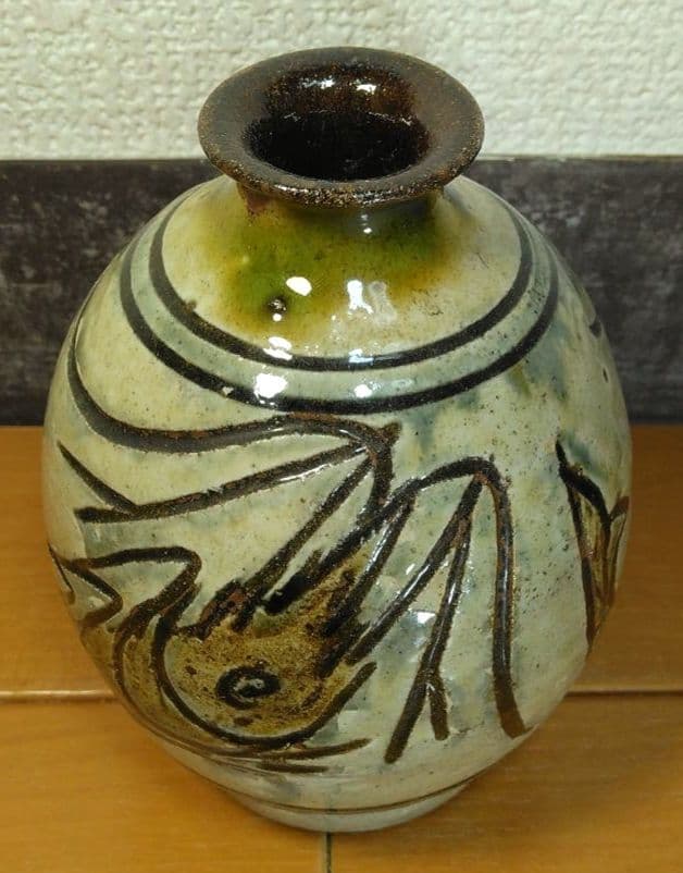 希少‼人間国宝 金城次郎 海老徳利 栞 共箱 美品 壺屋焼 壷屋焼 海老紋徳利