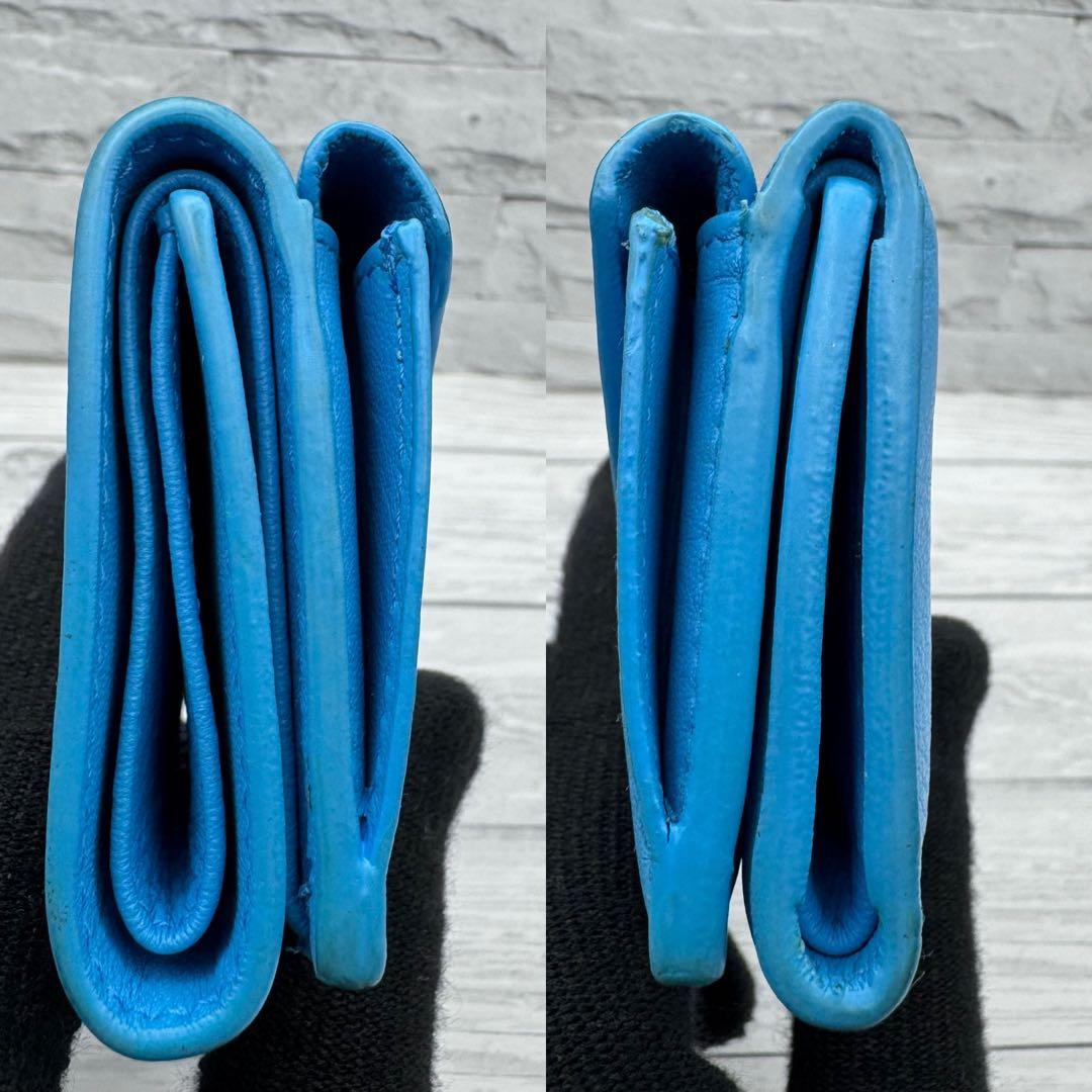 【極美品】バレンシアガ 三つ折財布 ペーパーミニウォレット　レザー　ブルー