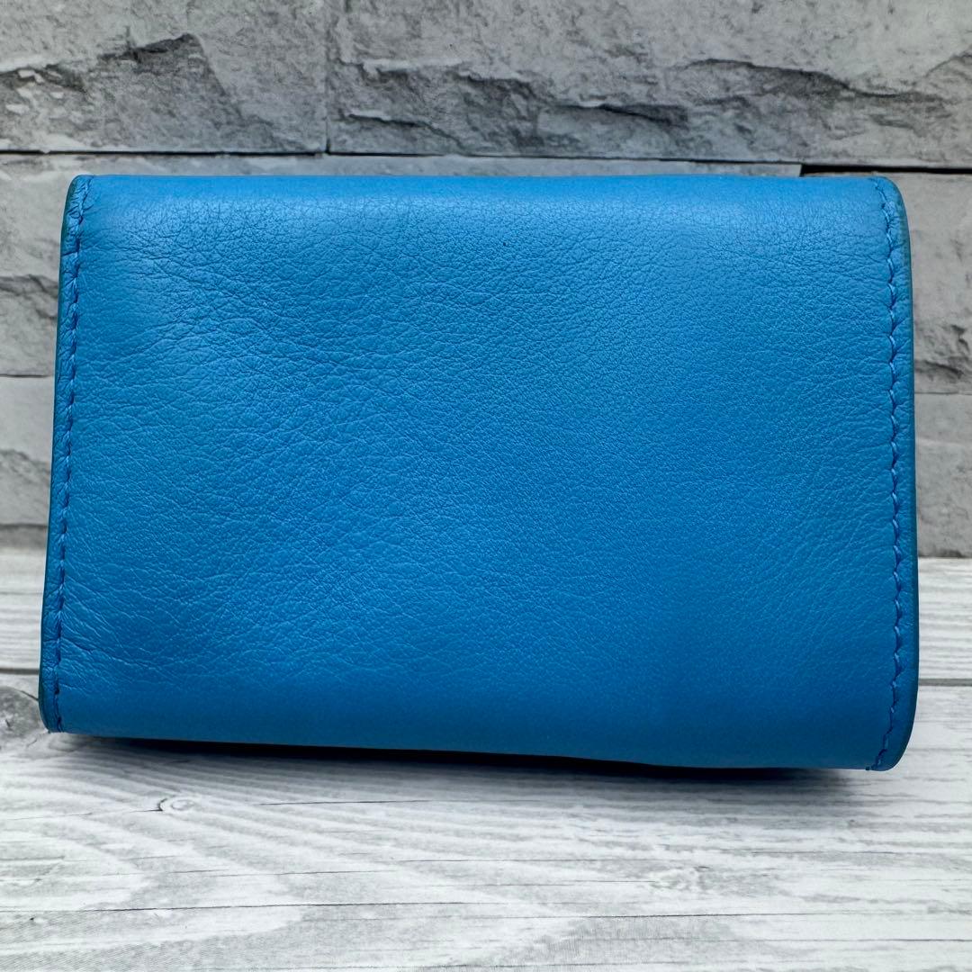 【極美品】バレンシアガ 三つ折財布 ペーパーミニウォレット　レザー　ブルー