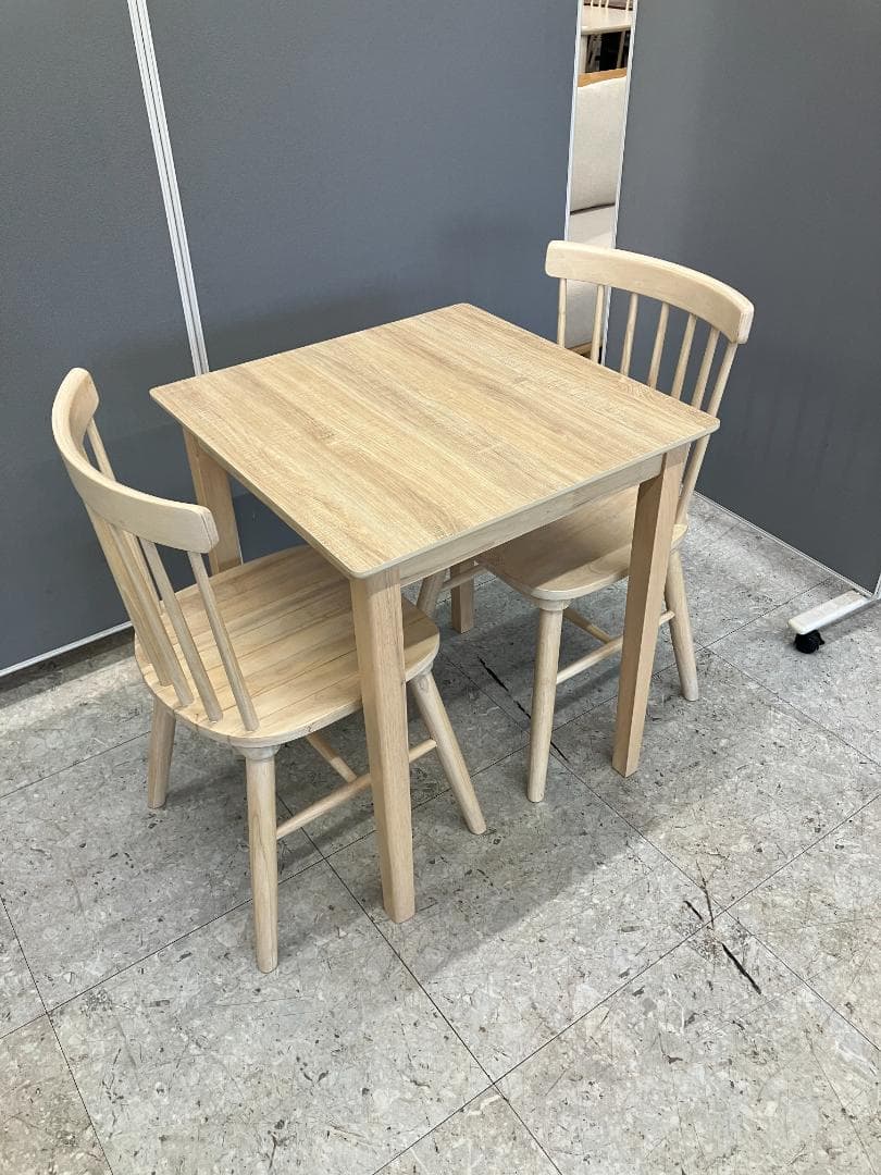 ダイニングテーブルセット イス×2 天然木 ベージュ