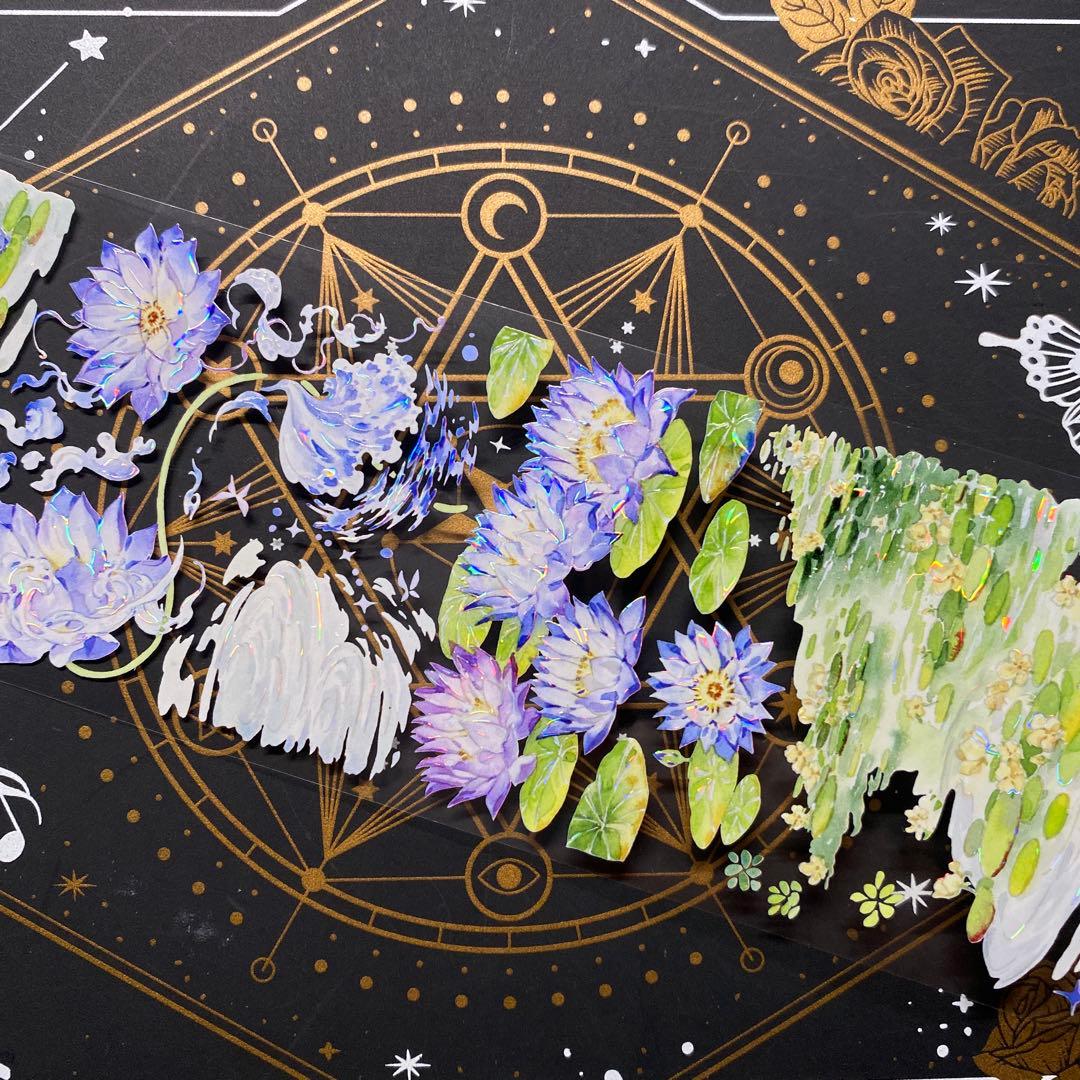 9152】海外 マスキングテープ 巻 貝殻光ハス 波紋水紋 装飾系残量多め