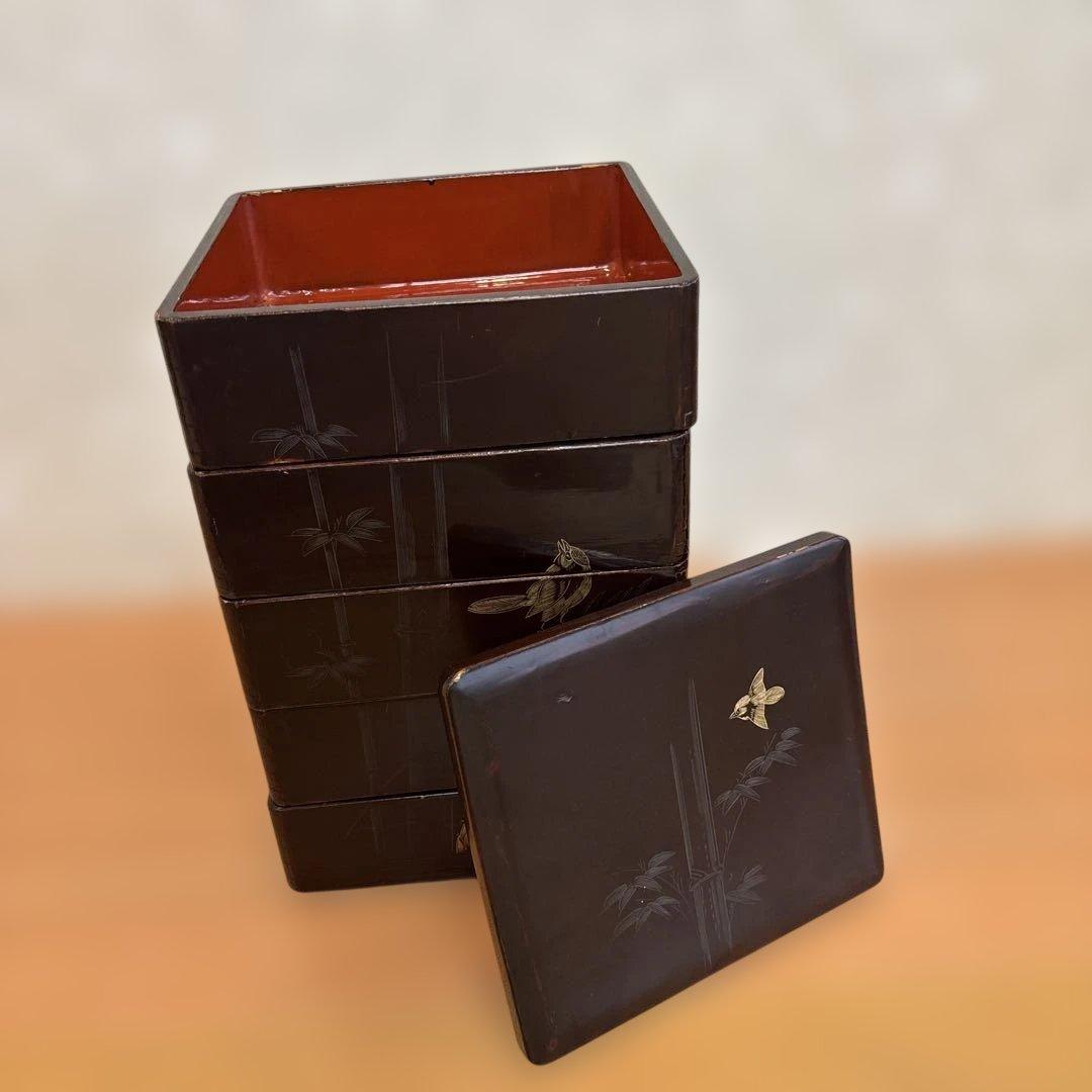 重箱5段　伝統工芸品 漆塗り 金箔 蒔絵 骨董 昭和レトロ アンティーク 時代物
