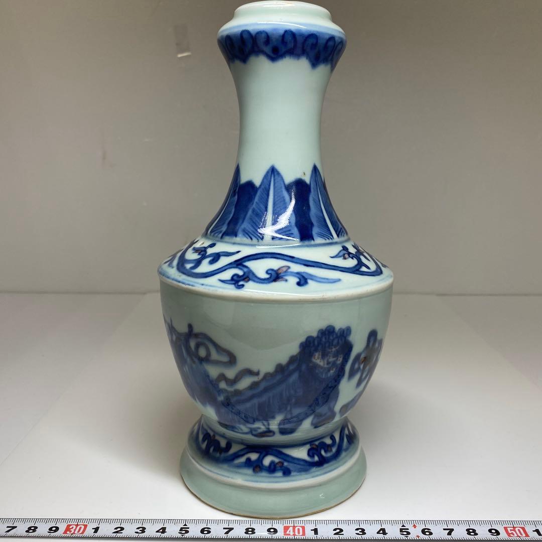 中国清時代　大清光緒年製　釉裏紅人物画花瓶　高さ約24㎝　東Y7-0331☆2F