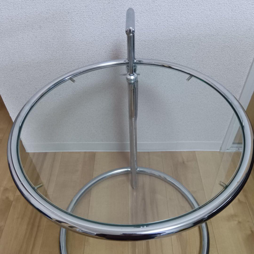 モダン ガラス天板 円形テーブル　円形ガラスサイドテーブル シルバーステンレス