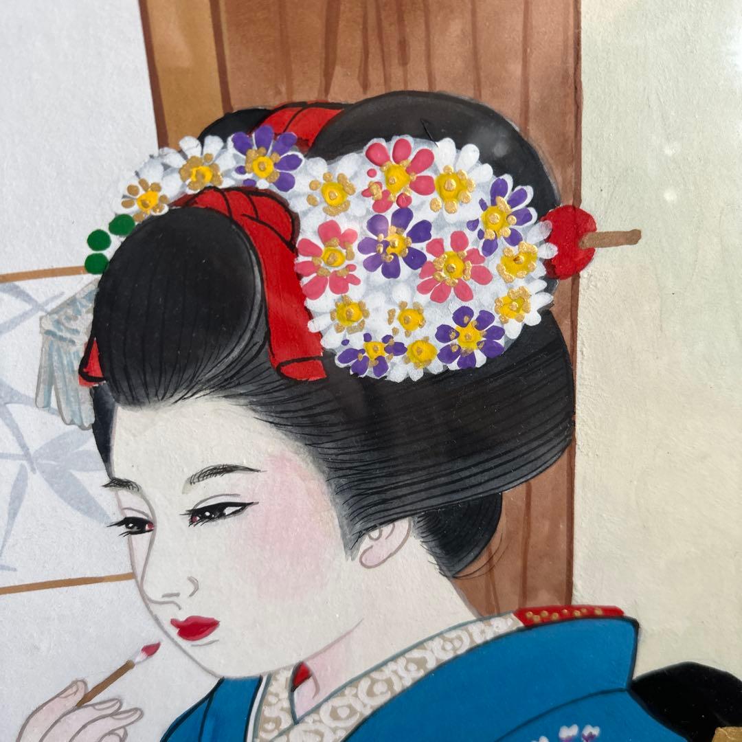 日本画 青い着物の女性