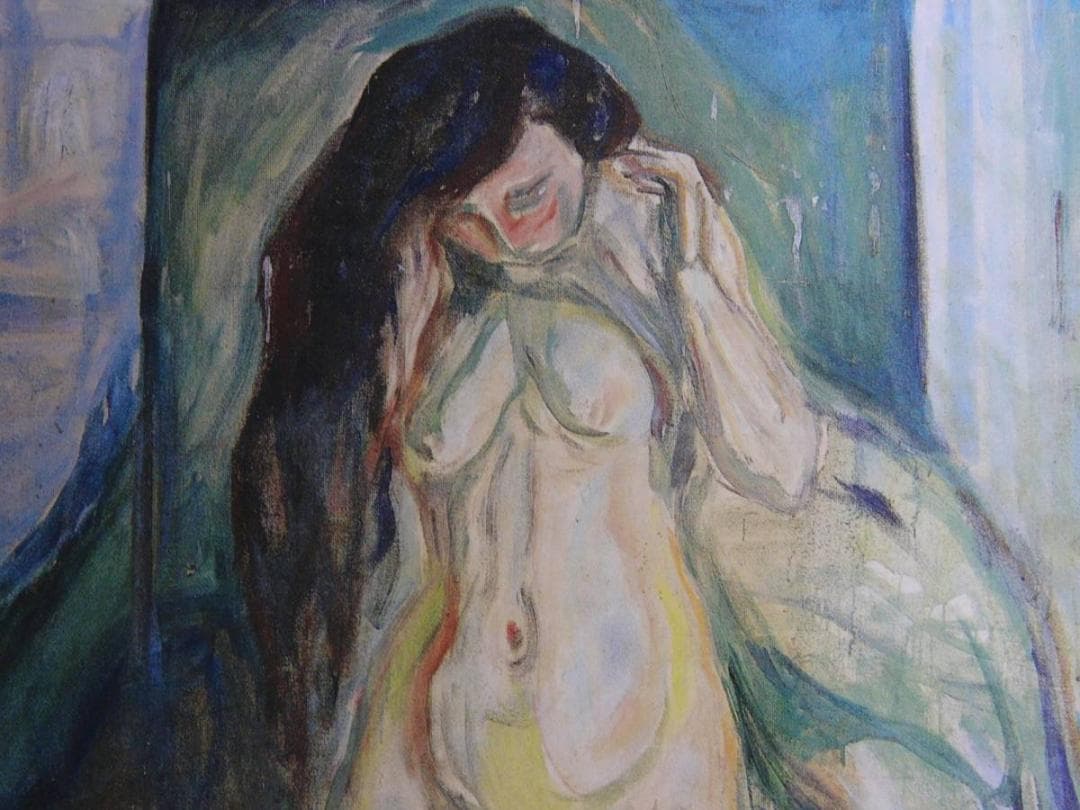 ムンク、『両膝をついた裸婦』、希少な画集より、新品高級額・額装付