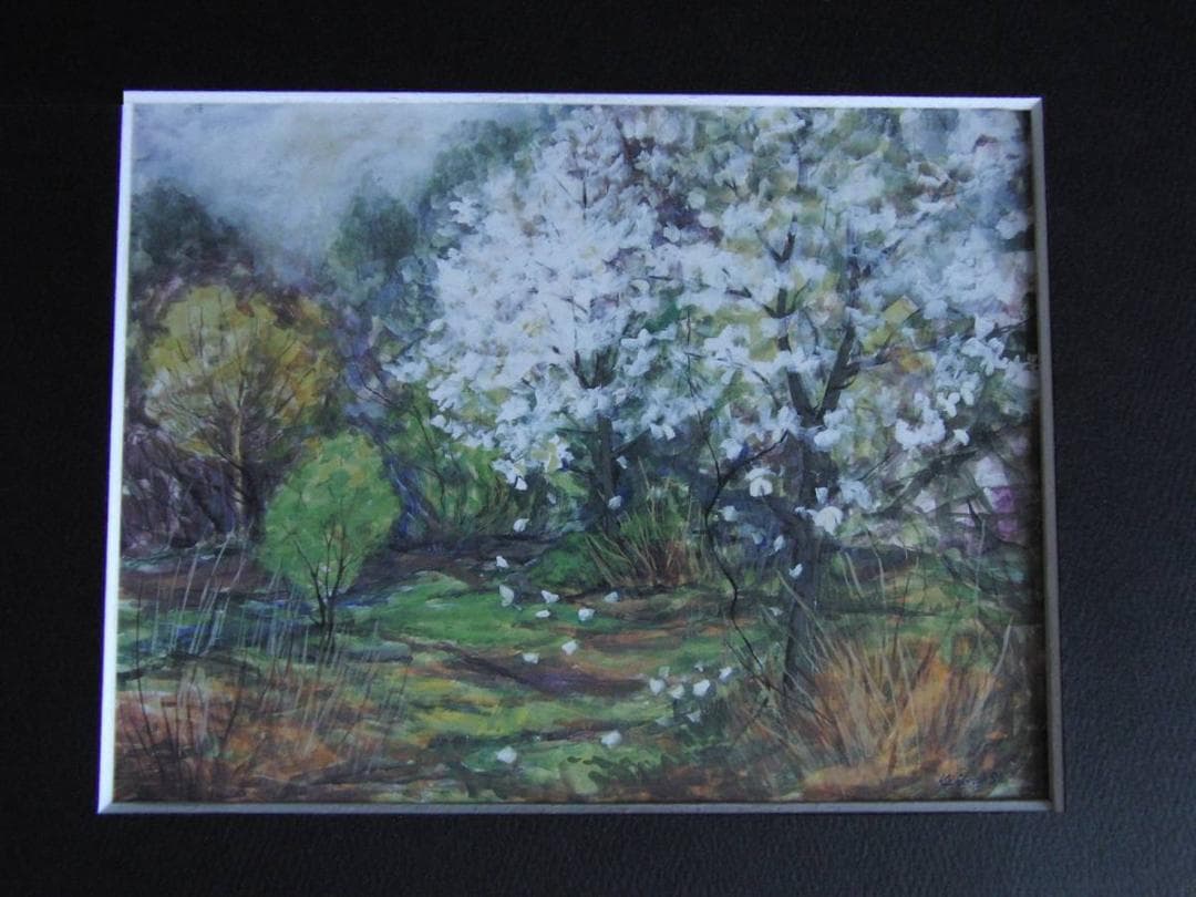 坂口かほる、【雨降る山の春】、希少な額装用画集より、新品額装付、状態良好