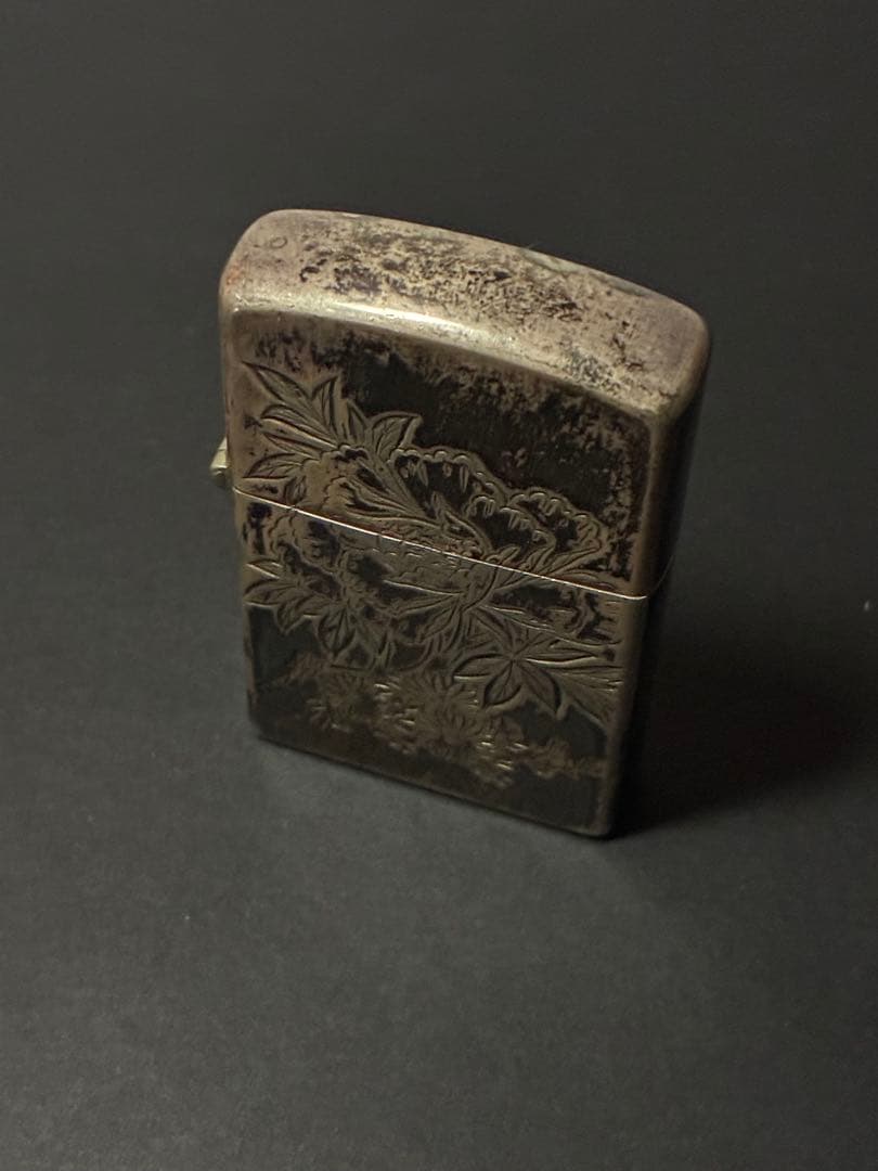 スターリングシルバー950彫金花彫 純銀オイルライター｜雰囲気抜群・ジャンク扱い