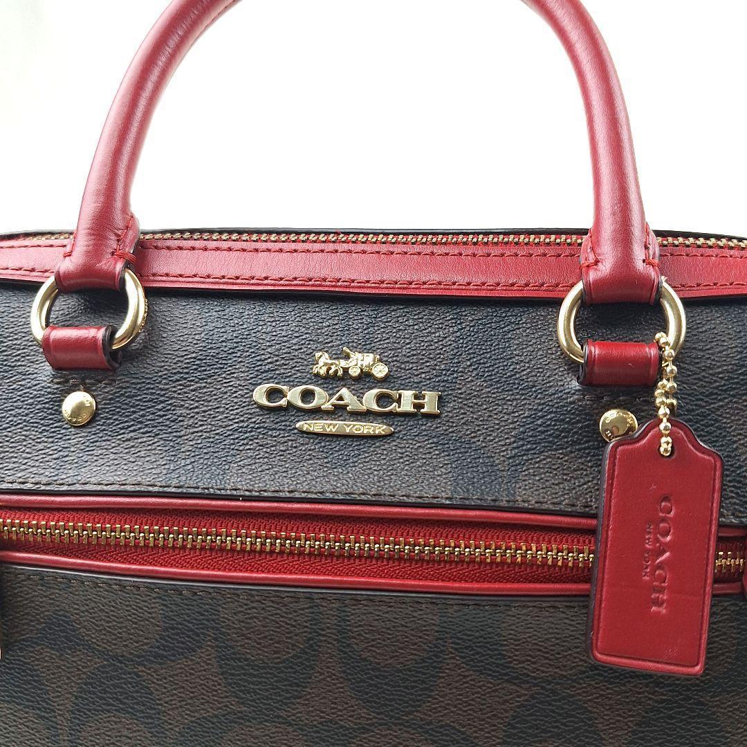 美品　コーチ ローアン サッチェル シグネチャー 2way ショルダーバッグ 赤