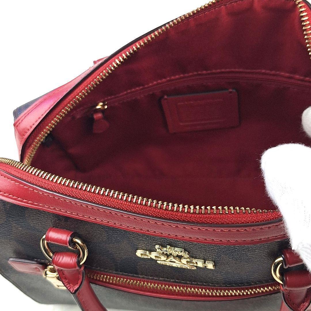 美品　コーチ ローアン サッチェル シグネチャー 2way ショルダーバッグ 赤