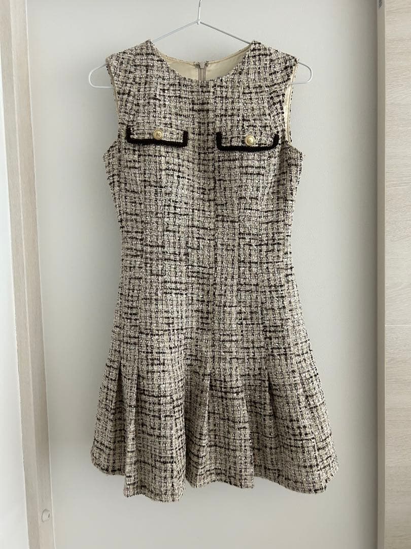 極美品 ローブドフルール ドレス キャバ ミニ ツイード ラメ プリーツ