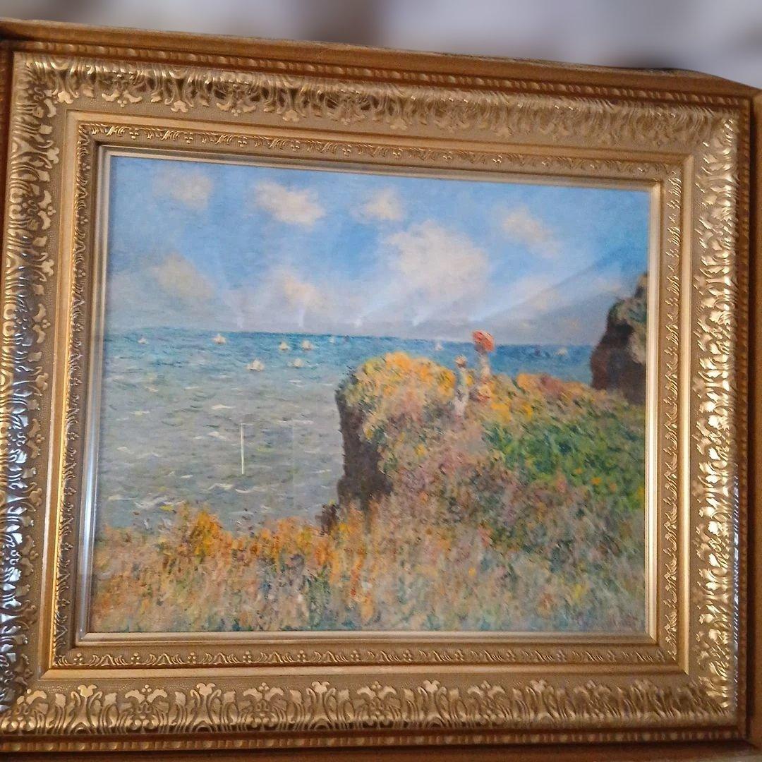 未使用☆モネ プールヴィルの断崖の上の散歩 名画復刻 証明書有 三越