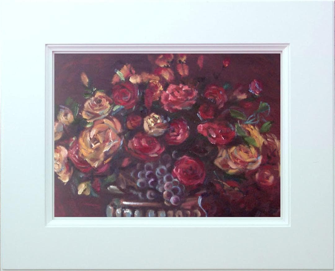 油絵 菅家令子 絵 絵画 インテリア 額付(黒) uF6-113802 花 ばら