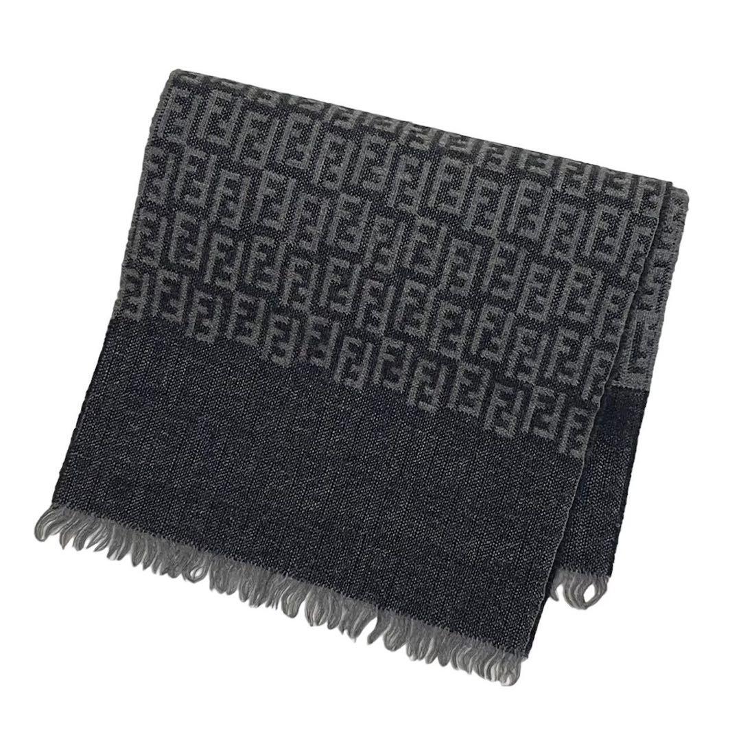 FENDI フェンディ マフラー グレー ウール ズッカ柄 ニット ストール