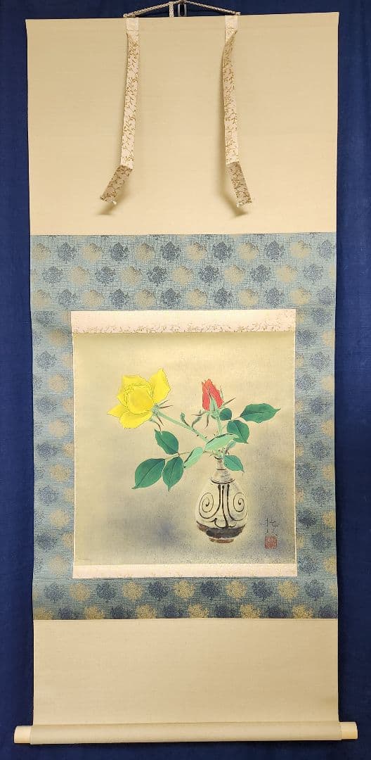 薔薇図】川上拙以 2631 バラ静物 共箱二重箱 掛け軸 肉筆 - メルカリ