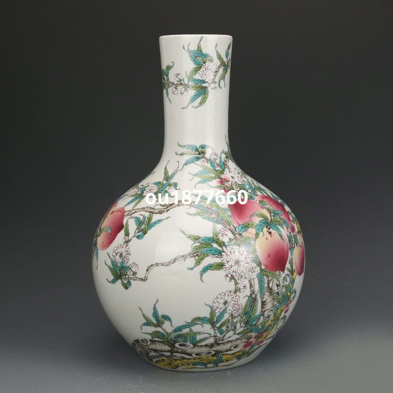 清乾隆粉彩福寿九桃天球瓶 景徳鎮 陶磁器 装飾品 現代工芸品 美術品 置物