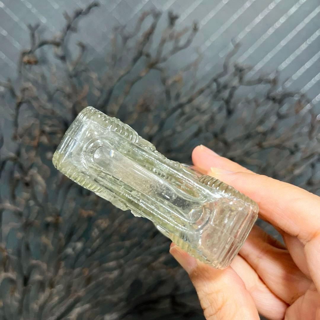 骨董 レトロガラス 時代 金平糖瓶 菓子瓶 バイク 単車 エンボス ウラン