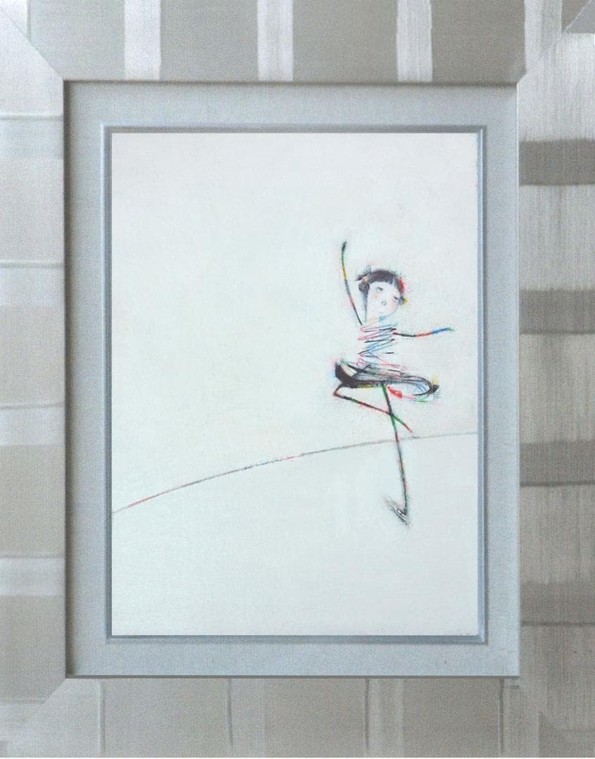 油絵 菅家令子 絵 絵画インテリア額付(黒) F4-071820女の子 スケート