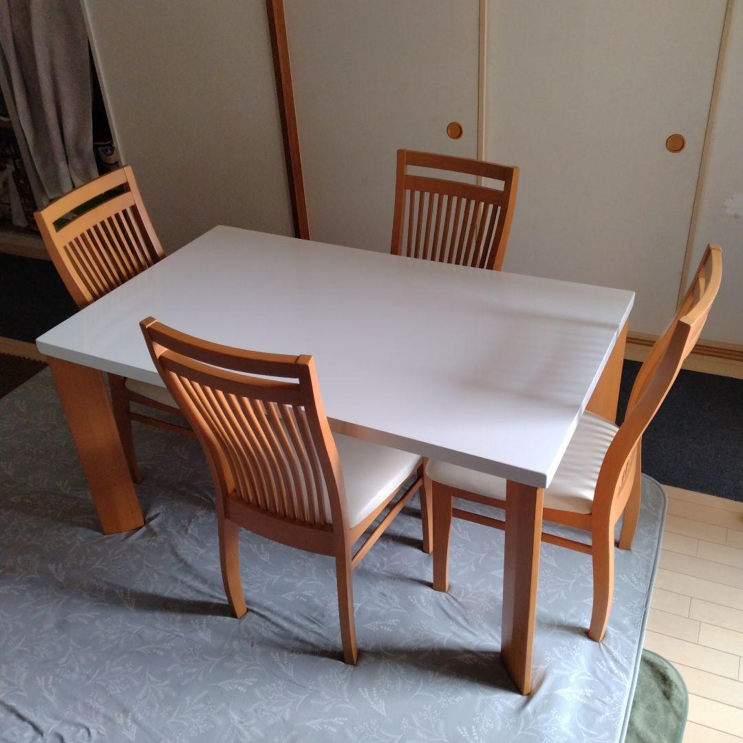 大川家具　木製テーブルと椅子4脚セット