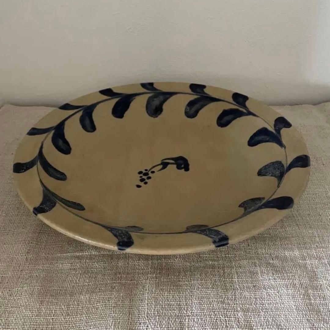 沖縄 大嶺實清 1980年代作品 黍紋様染め付け皿