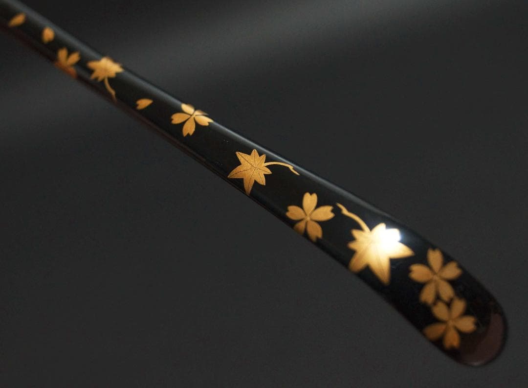 茶道具 輪島塗 蒔絵師 茶平一斎 作 金蒔絵『桜紅葉紋』竹製 漆