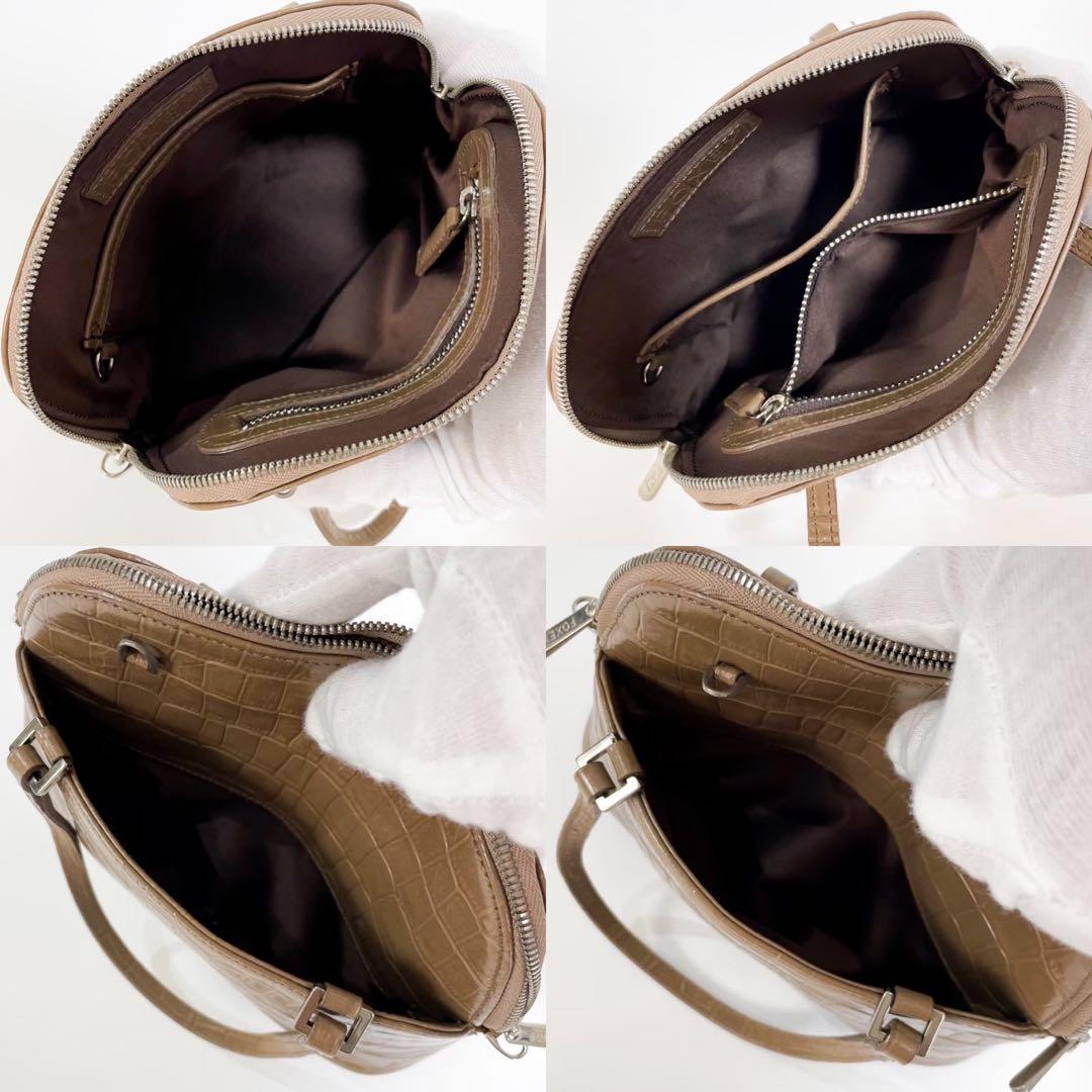 極美品 FOXEY フォクシー マカロンバッグ ベージュ クロコ型押し