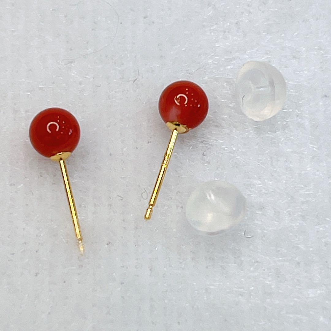 本赤 珊瑚　日本高知県産　K18YG ピアス 4.7mm アクセサリー