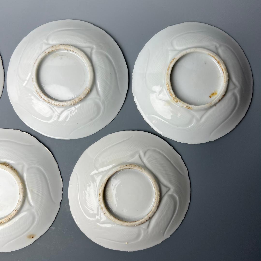 徳化窯 白磁陽刻雅紋皿 五客 白高麗 中国古玩 中国美術