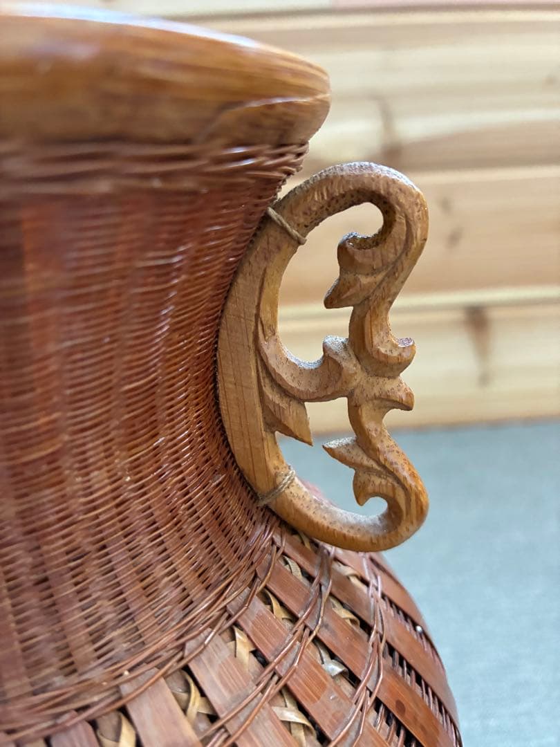 竹編花入 取手付 網代編み 竹工芸 茶道具・華道具 花生 - メルカリ