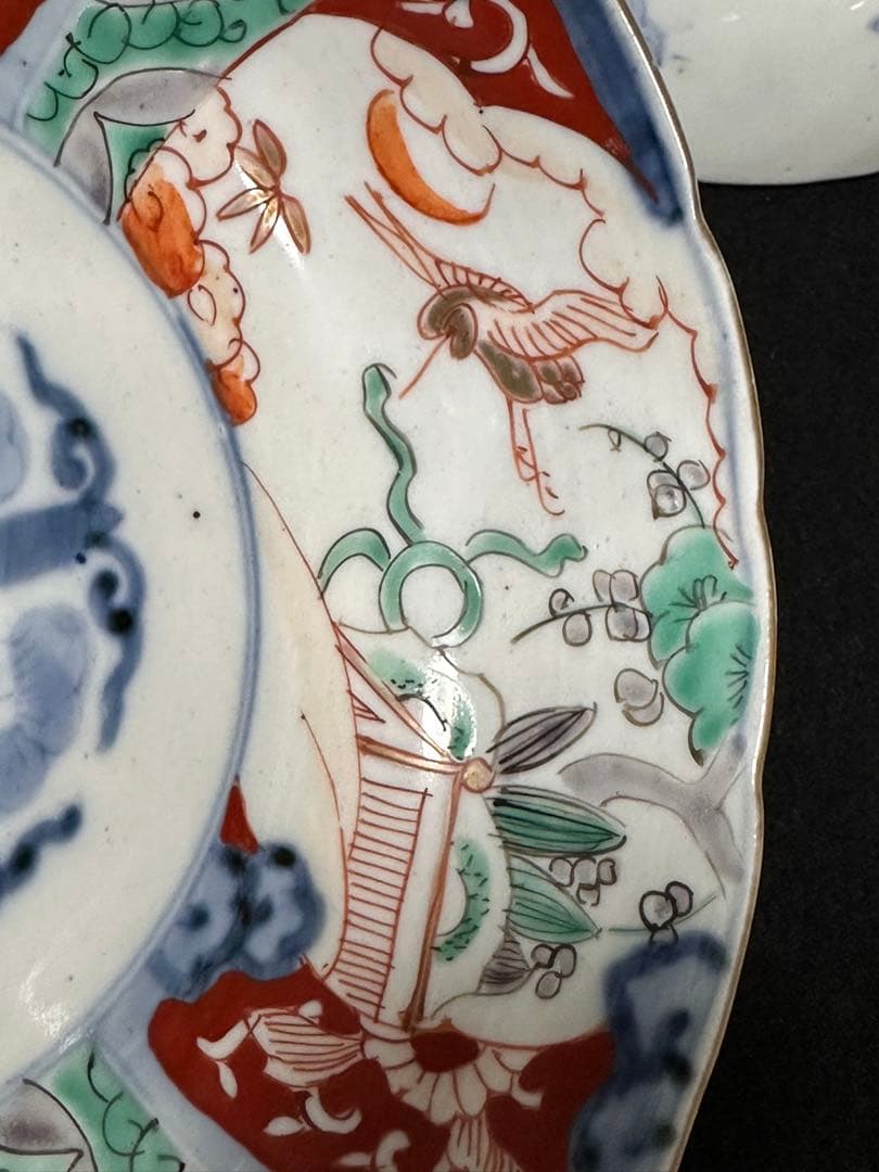 古伊万里 金彩色絵 花草雲鶴文鉢 五客セット　古美術品 骨董