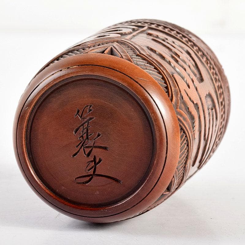 茶道具 黄楊木 木彫 茶入 在銘 時代箱付 M R4891 茶道具 黄楊木 木彫