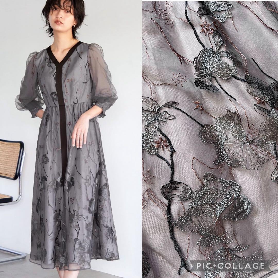 Callarusカラルス Vネック刺繍レースワンピースドレス 結婚式オケージョン 結婚式・パーティー・オケージョンドレス】Ⅴネック刺繍レース