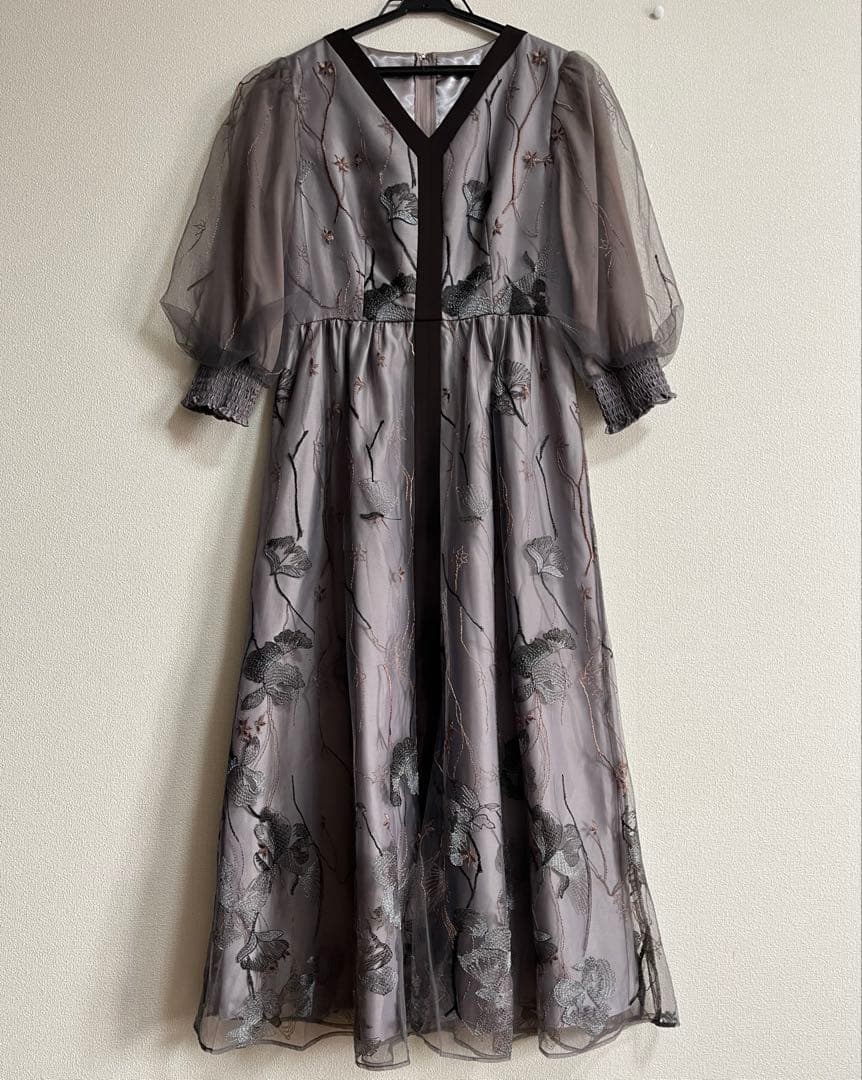 Callarusカラルス Vネック刺繍レースワンピースドレス 結婚式オケージョン