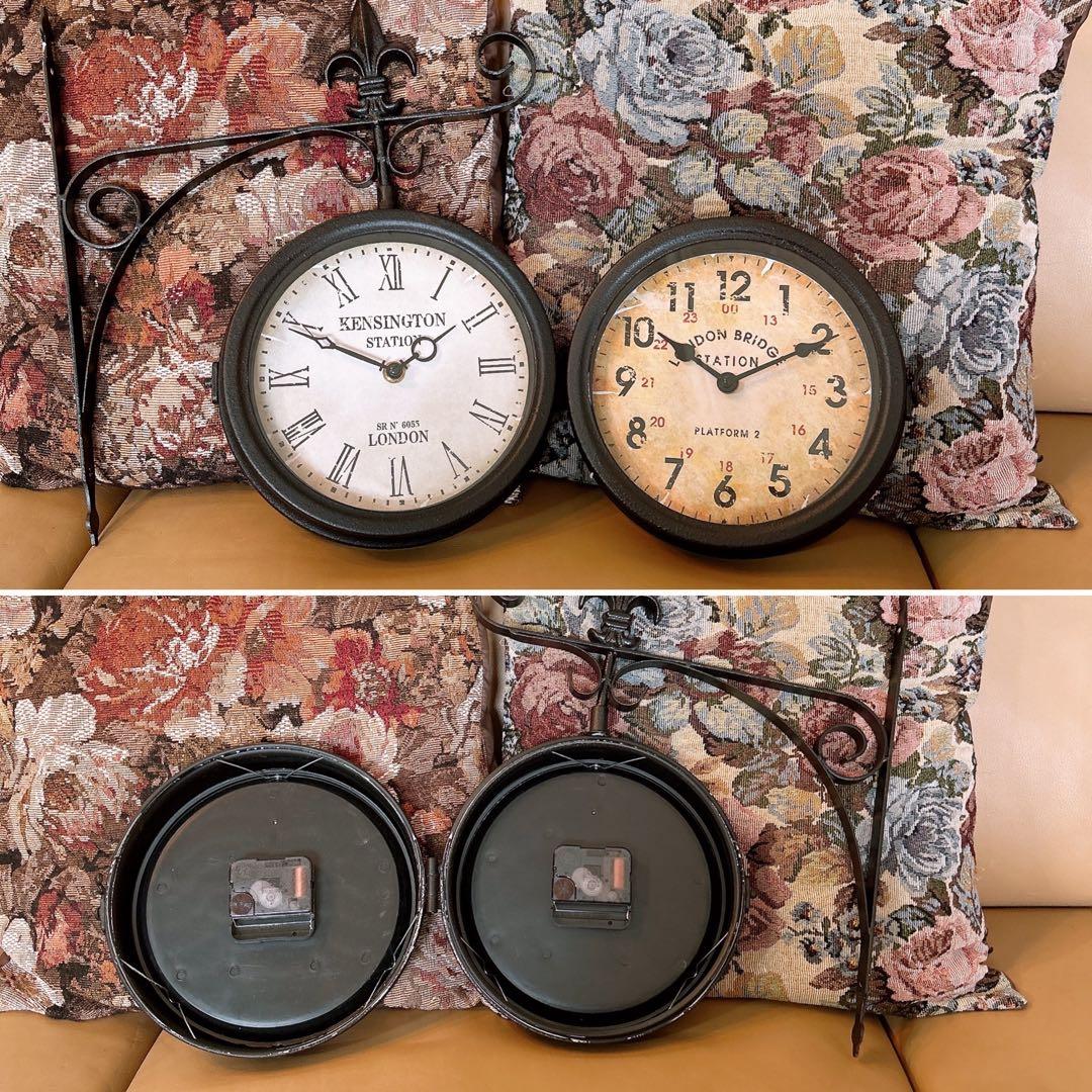 おしゃれな壁掛け時計 №.3 両面時計ウォールクロック アンティーク時計