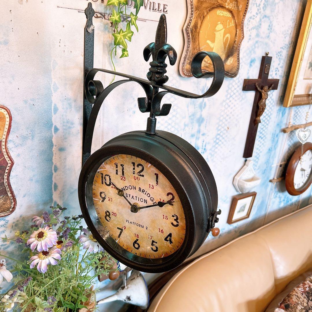 おしゃれな壁掛け時計 №.3 両面時計ウォールクロック アンティーク時計