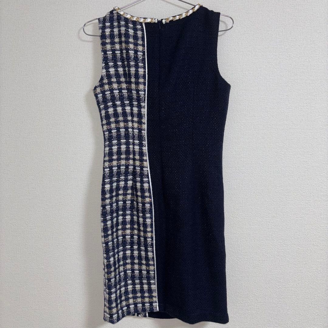 an アン ハーフ切替ツイード柄 タイトミニドレス