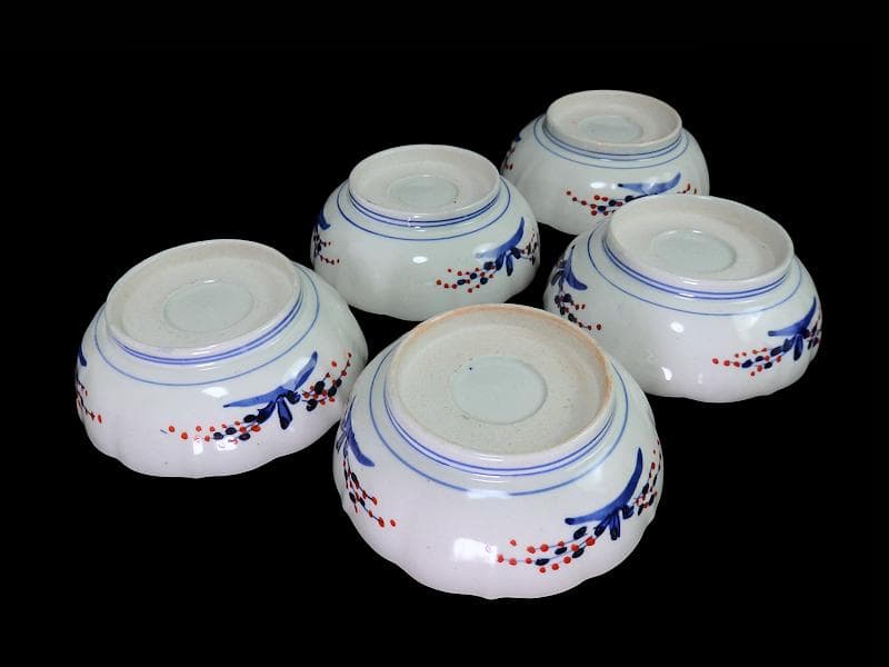 古伊万里 色絵 窓絵獅子 秋草に兎の図 膾皿 5客 D049AS-