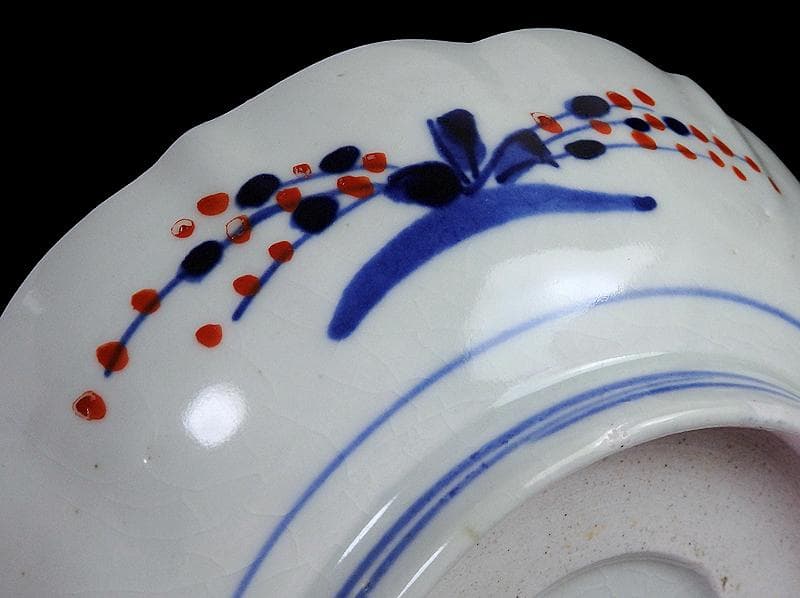 古伊万里 色絵 窓絵獅子 秋草に兎の図 膾皿 5客 D049AS-