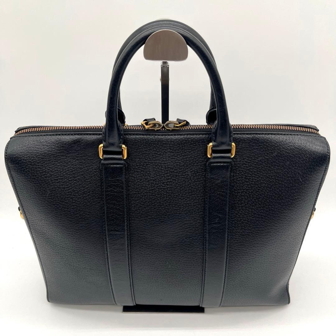 【GUCCI】ウェブ付ブリーフケース ビジネスバッグ 2WAY レザー ブラック